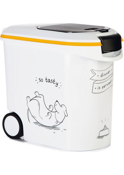 Mama Saklama Kabı, Plastik, Tekerlekli, Özel Kapaklı, Beyaz, 35L