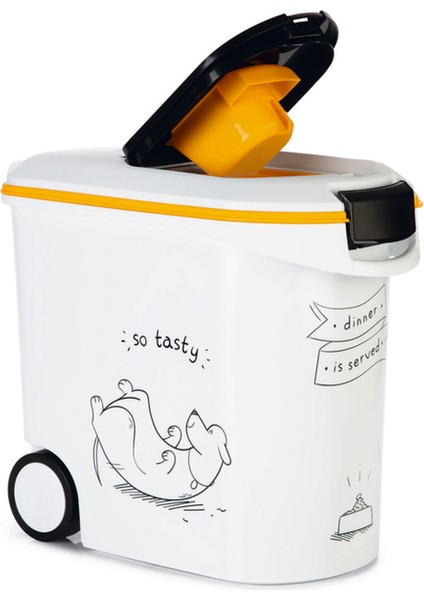 Mama Saklama Kabı, Plastik, Tekerlekli, Özel Kapaklı, Beyaz, 35L fiyatları