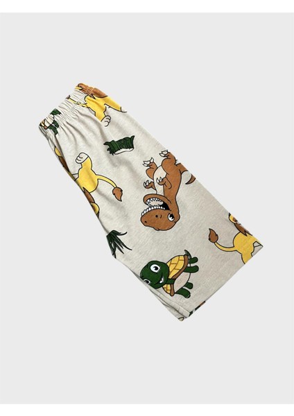 Erkek Çocuk Bej Renk Safari Desenli Kısa Kollu Şortlu Yazlık Pijama Takımı