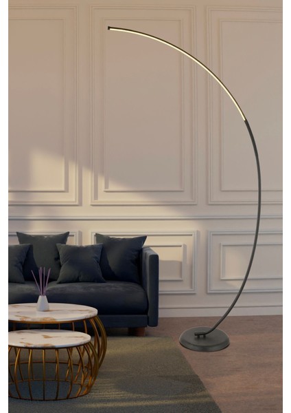 Visellia Siyah 24 Watt Modern Tasarım Ledli Metal Lambader