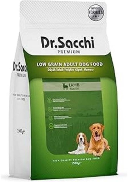 Dr.sacchi Premium Düşük Tahıllı Kuzu Etli Yetişkin Köpek Maması 1,5 kg