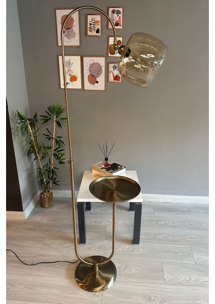 Bal Rengi Cam Lambader Modern Dekoratif Metal Oturma Odası Çalışma Odası Zemin Lambası