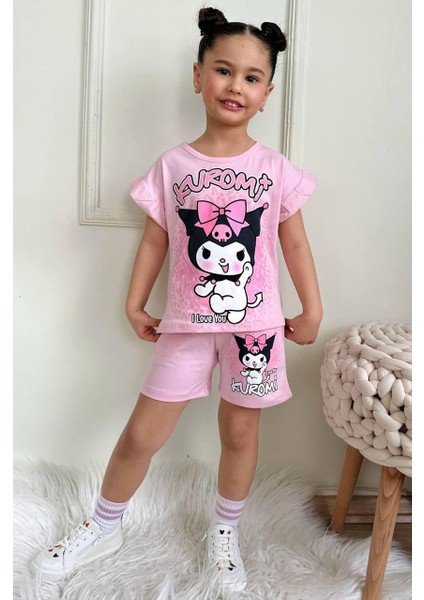 Linna Kuromi Baskılı Alt Üst T-Shirt Şort Takım.. % 100 Pamuk Alt Üst Takım. Lastikli ve Kalın Ip Bağçıklı