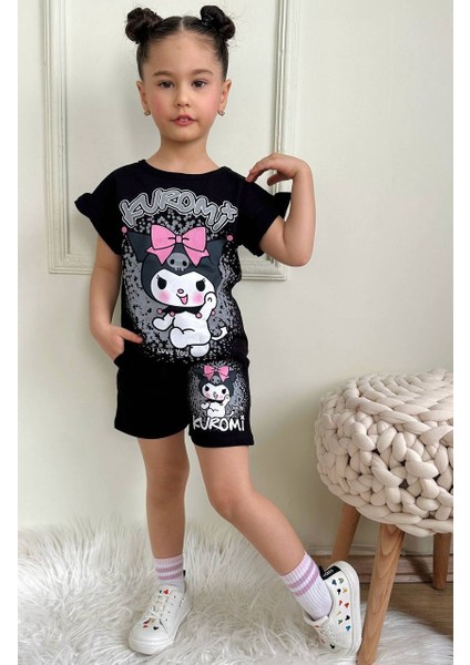 Linna Kuromi Baskılı Alt Üst T-Shirt Şort Takım.. % 100 Pamuk Alt Üst Takım. Lastikli ve Kalın Ip Bağçıklı