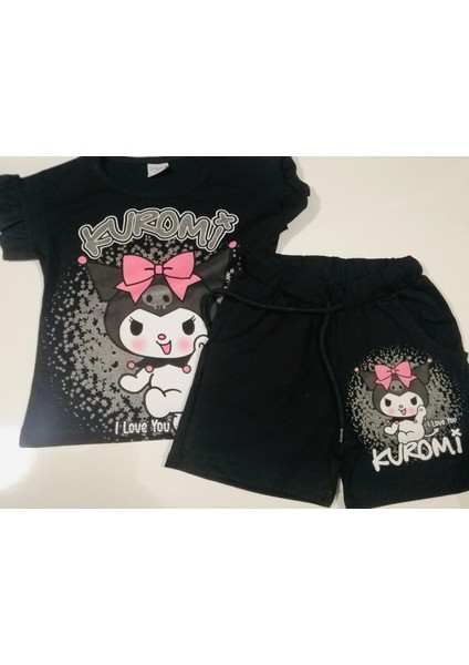 Linna Kuromi Baskılı Alt Üst T-Shirt Şort Takım.. % 100 Pamuk Alt Üst Takım. Lastikli ve Kalın Ip Bağçıklı