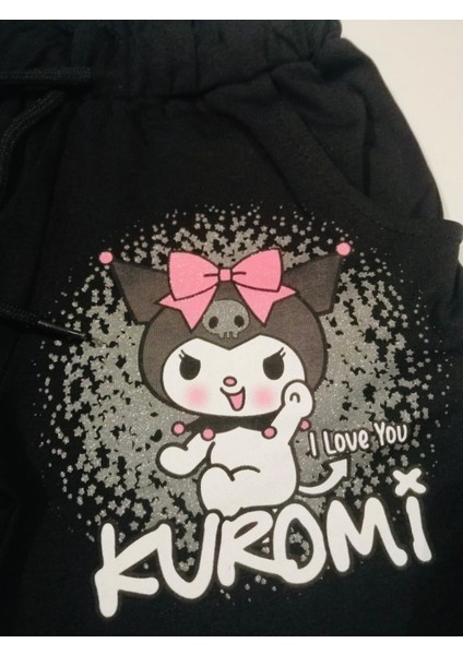 Linna Kuromi Baskılı Alt Üst T-Shirt Şort Takım.. % 100 Pamuk Alt Üst Takım. Lastikli ve Kalın Ip Bağçıklı