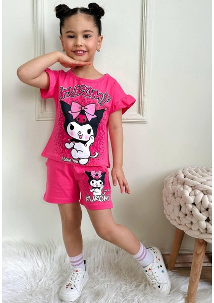Linna Kuromi Baskılı Alt Üst T-Shirt Şort Takım.. % 100 Pamuk Alt Üst Takım. Lastikli ve Kalın Ip Bağçıklı