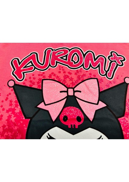 Linna Kuromi Baskılı Alt Üst T-Shirt Şort Takım.. % 100 Pamuk Alt Üst Takım. Lastikli ve Kalın Ip Bağçıklı