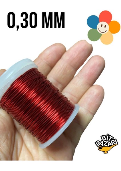 Bakır Çiçek Teli 0,30 mm - Takı Teli - Hobi Teli - 1 Makara - ( Ort 50 Metre )