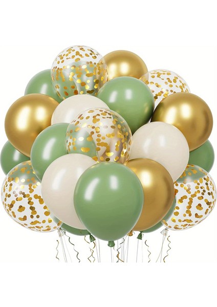 45 Adet Küf Yeşili & Altın Konfeti Balon Seti