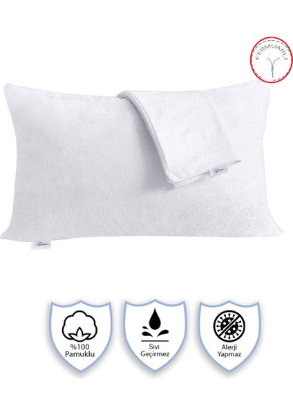 40 Adet Sıvı Su Geçirmez Terletmez Pamuk Yastık Alezi Fermuarlı Akfil 63 Tel Dokuma Pamuk 50 x 70 cm Beyaz