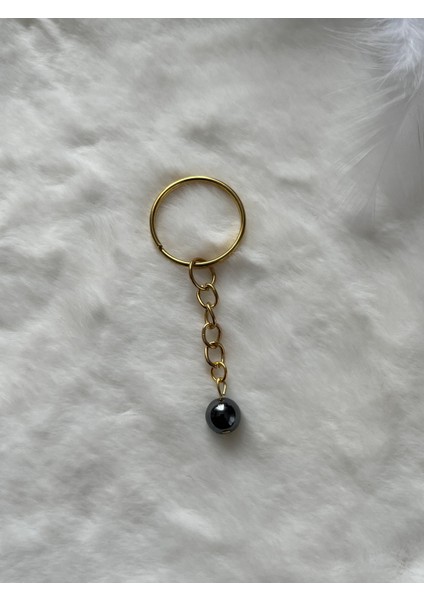 8 mm Hematit Taşı Altın Renk Anahtarlık