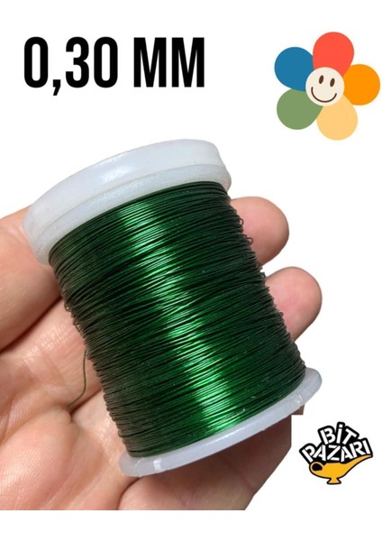 Bakır Çiçek Teli 0,30 mm - Takı Teli - Hobi Teli - 1 Makara - ( Ort 50 Metre )