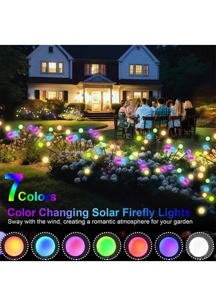 Güneş Enerjili Solar LED Işık, Bahçe Işıkları Ateş Böceği Çiçek Lamba 8 Saçaklı 1 Adet