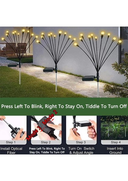 Güneş Enerjili Solar LED Işık, Bahçe Işıkları Ateş Böceği Çiçek Lamba 8 Saçaklı 1 Adet