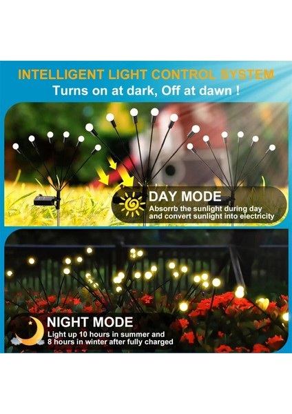 Güneş Enerjili Solar LED Işık, Bahçe Işıkları Ateş Böceği Çiçek Lamba 8 Saçaklı 1 Adet