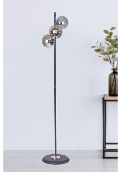 Şık Siyah Metal ve Füme Cam Yerden Aydınlatma Lambası yüksekliği 151-200 cm