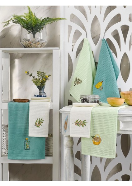 6lı Kurulama Peçetesi Nakışlı 40 x 60 Olivine