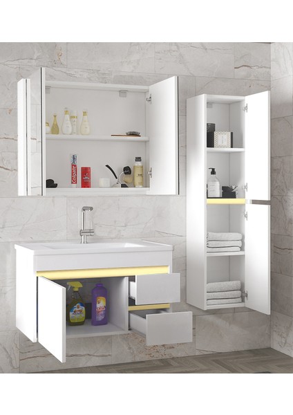 Viosen Bg-Ea 80 cm Seramik Lavabolu Banyo Dolabı Seti, Boy Dolaplı, Mdf, Hazır Kurulu-(80+35) fiyatları