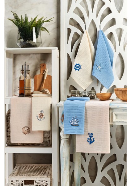 6lı Kurulama Peçetesi Nakışlı 40 x 60 Aquara