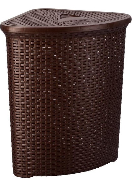 SY-4627 Plastik Hasır Desen Üçgen Kirli Çamaşır Sepeti Kahverengi