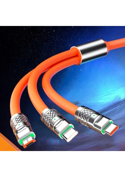 3 In 1 Type-C + Micro USB + Lightning Hızlı Şarj Kablosu Silikon Kablo 1 Metre Opp Ambalaj (K0)