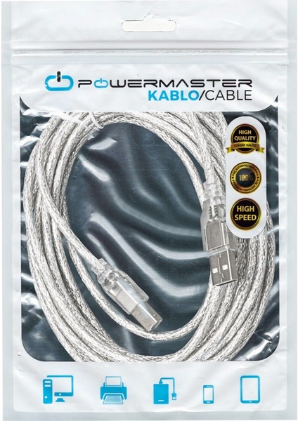 USB Yazıcı Kablosu 5 mt 2.0 Şeffaf SL-U2005 * AC-UP05 (K0)