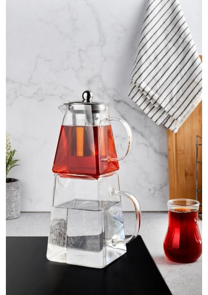 Krdhome Kare Cam Çaydanlık Takımı - Çaydanlık Seti 1650 Ml.
