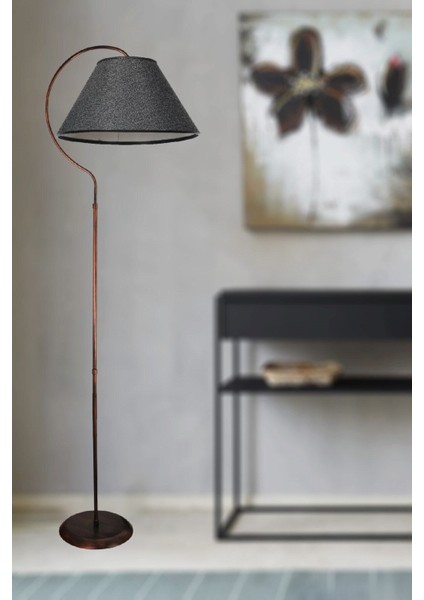 Elips Siyah Bakır Patine Çemberli Modern Lambader, Yükseklik 200 cm