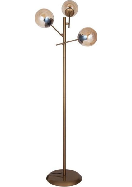 VNR-LMD03 Eskitme Mat Gold Üçlü Glop Camlı Metal Lambader