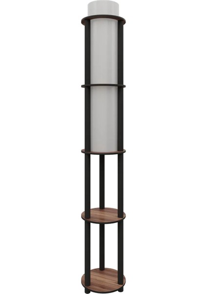 Messer Dor Ceviz Raflı Modern Lambader Ayaklı Dekoratif Abajur Modern Aydınlatma