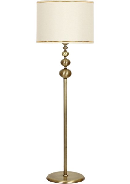 Eskitme Kaplama Üçlü Küre Metal Ayaklı Gold Detaylı Lambader, Krem Renk, Yerden Yüksek 200cm