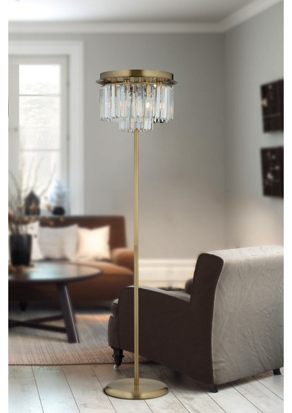 Nilüfer Yuvarlak Eskitme Kristal Taşlı Modern Lüks Tasarım Metal Lambader
