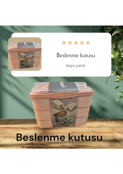 Diyet - Beslenme Kutusu - 3 Katlı Kaşık Çatallı Sefer Tası