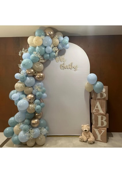65 Adet Açık Mavi ve Gold Balon Doğum Günü ve Party Seti