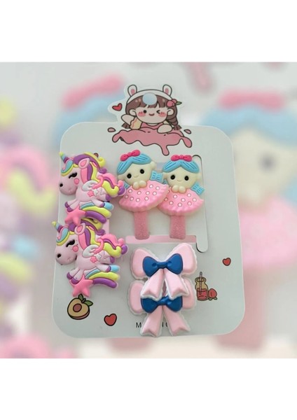 Kids Unicorn & Balerin Temalı 6 Lı Renkli Kız Çocuk Toka Seti
