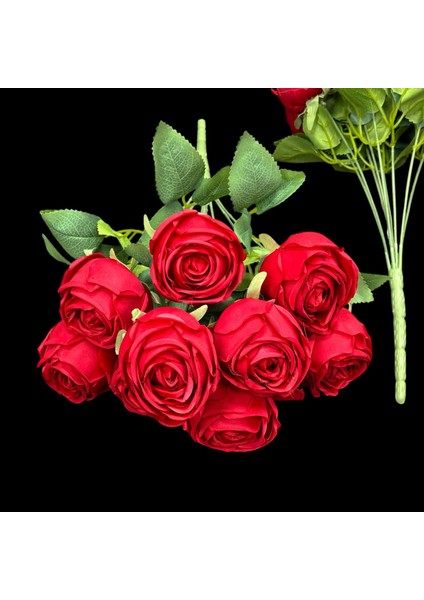 9 Dallı Katmerli Gül Demet Kırmızı