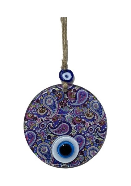 Mandala Desen Mavi Mor Nazar Boncuklu Füzyon Cam El İşçiliği 12 cm Duvar Süsü Nazarlık Hediyelik Eşya modelleri