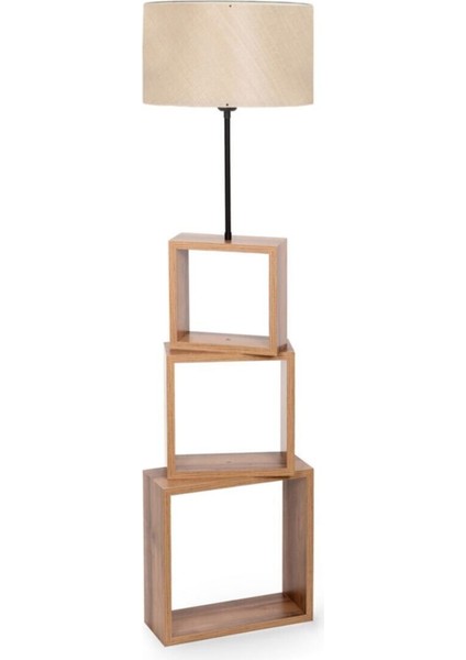 Bej Renkli Modern Raflı Şık Lambader, Ahşap Ayak, Yerden Yükseklik 101-150 cm fiyatları