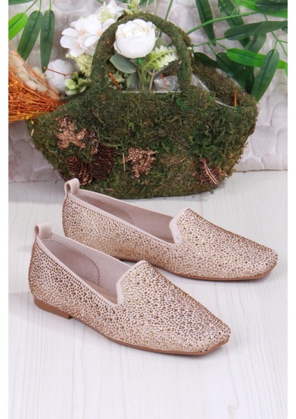 128-133 Fls Triko Taş Baskı Detaylı Kut Burun Kadın Babet modelleri