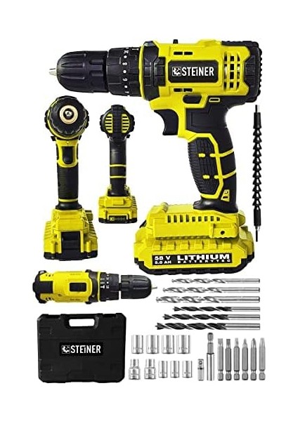 Menashop Metrashop Alman 58 V 5 Ah Darbeli Lityum Çift Akülü Sjs Metal Şanzıman Şarjlı Vidalama Matkap 24 Pcs Set - ST0518R215400342