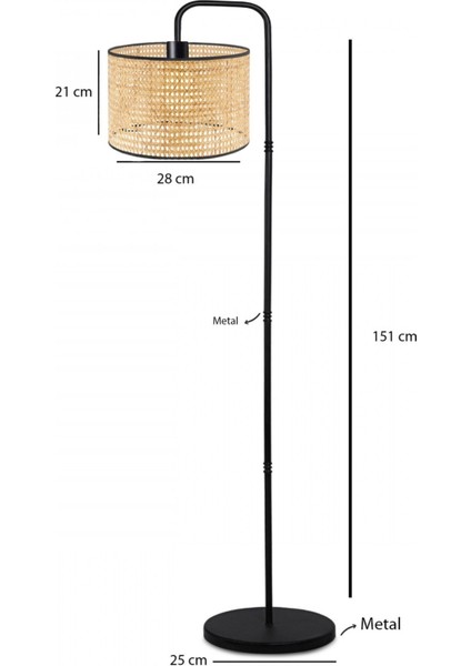 Suitable Metal Gövdeli Rattan Hasır Başlık Çok Amaçlı Lambader Salon Köşe Lambası
