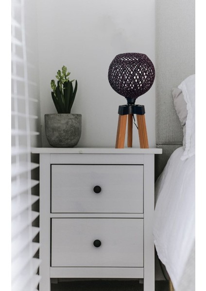 Siyah Ahşap Top Abajur, Modern ve Şık Yerden Yüksekliği 0-100 cm