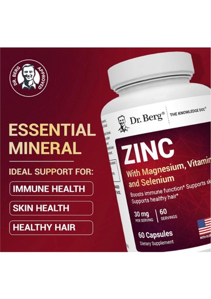 Zinc 30MG Enhanced With Magnezium, Vitamin D3, Selenium, & Copper - Zinc For Men & Women - Chelated Zinc For Immune, Skin, Hair, & Nails Support* - 60 Capsul.abd Menşei modelleri