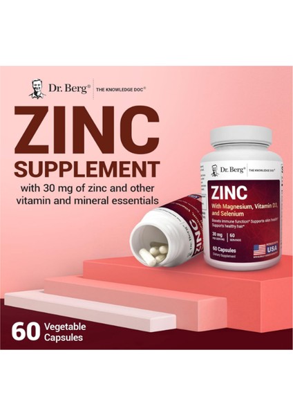 Zinc 30MG Enhanced With Magnezium, Vitamin D3, Selenium, & Copper - Zinc For Men & Women - Chelated Zinc For Immune, Skin, Hair, & Nails Support* - 60 Capsul.abd Menşei indirimleri