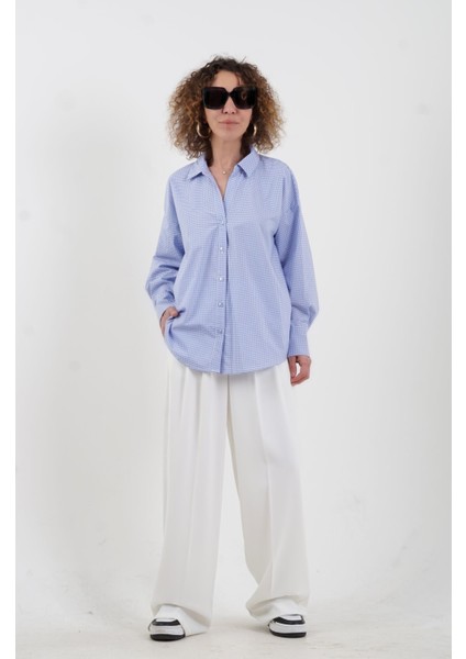 Mavi Pötikare Oversize Gömlek