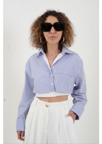 Mavi Çizgili Boxer Detaylı Poplin Gömlek