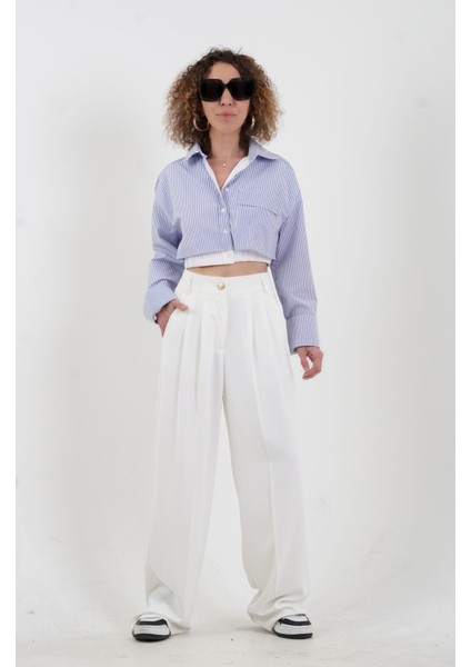 Mavi Çizgili Boxer Detaylı Poplin Gömlek fiyatları