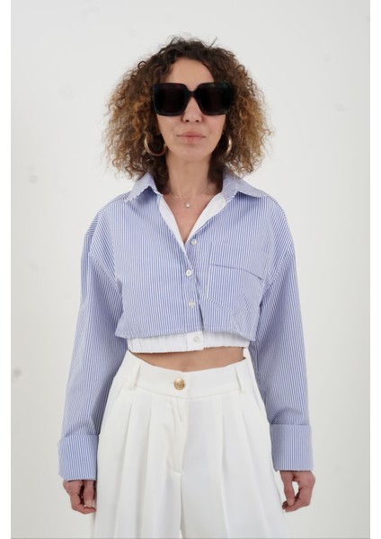 Mavi Çizgili Boxer Detaylı Poplin Gömlek modelleri