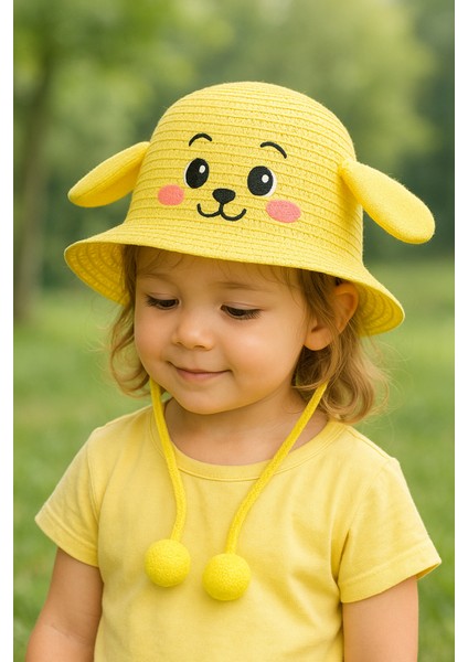 Çocuk Fötr Şapka Yazlık Şapka Fügürlü Oynar Kulaklıklı Fötör Fötür Fötr Şapka